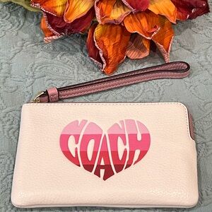 Coach Striped Heart Motif Corner Zip Wristlet